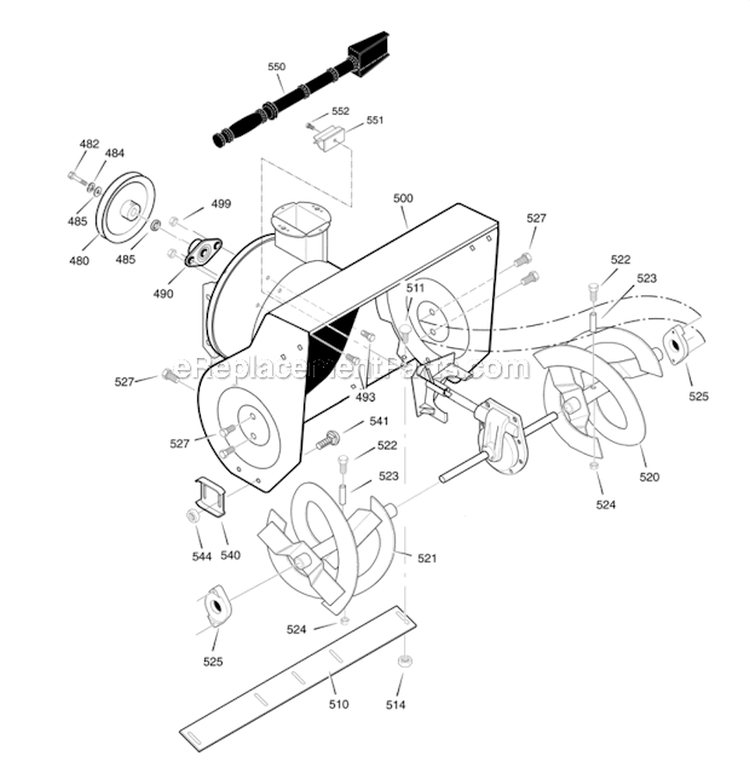 Auger Housing Diagram and Parts List for 96194000300  Poulan Snow Blower