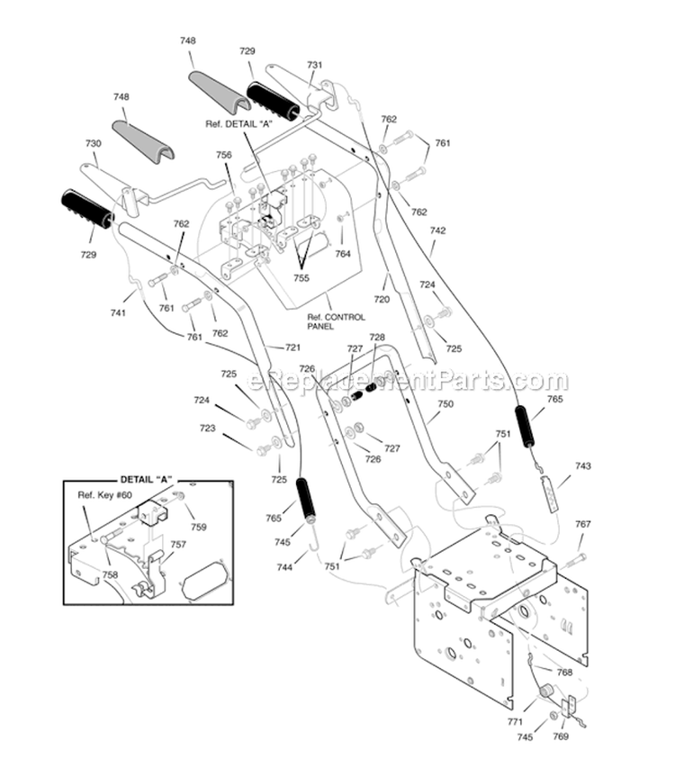 Handle Diagram and Parts List for 96194000300  Poulan Snow Blower