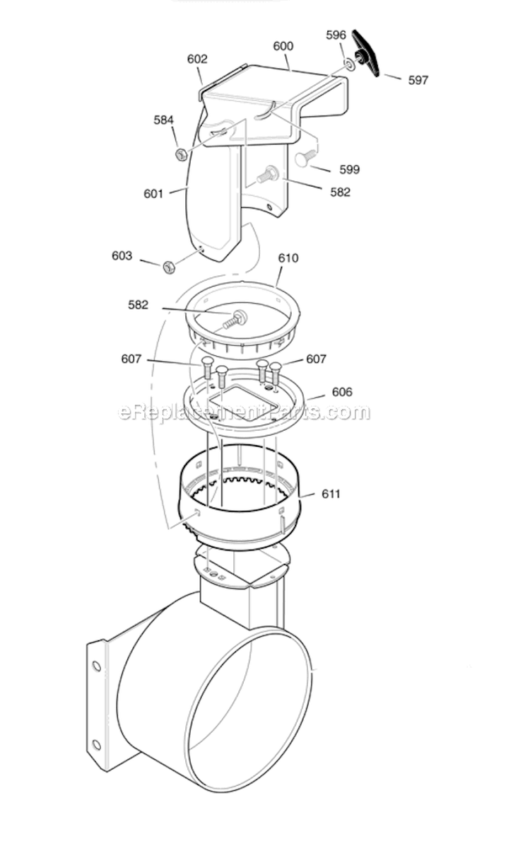 Discharge Chute Diagram and Parts List for 96194000300  Poulan Snow Blower