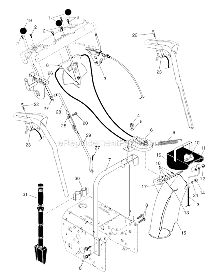 Control PanelDischarge Chute Diagram and Parts List for 961970004  Poulan Snow Blower