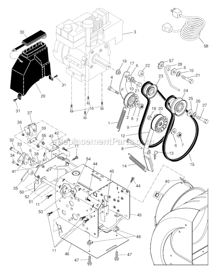 ChassisEnginePulleys Diagram and Parts List for 961970004  Poulan Snow Blower