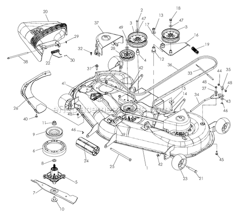48In_Deck Diagram and Parts List for 968999507  Poulan Lawn Tractor