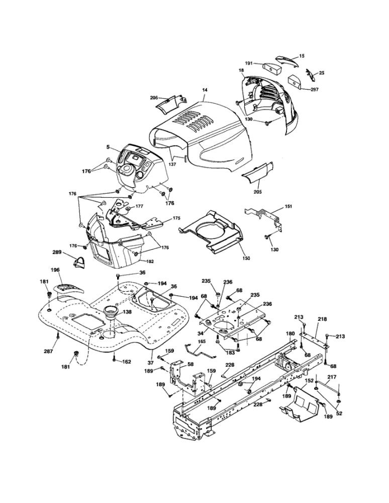 Chassis Diagram and Parts List for 96042011200  Poulan Lawn Tractor
