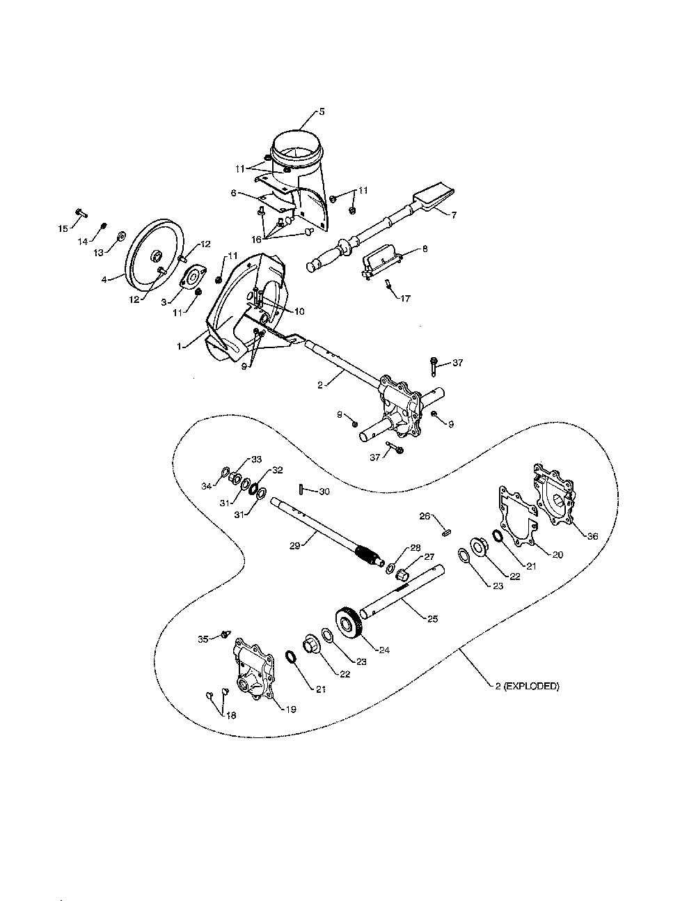 Impeller/gearbox Diagram and Parts List for 96192002901  Poulan Snow Blower