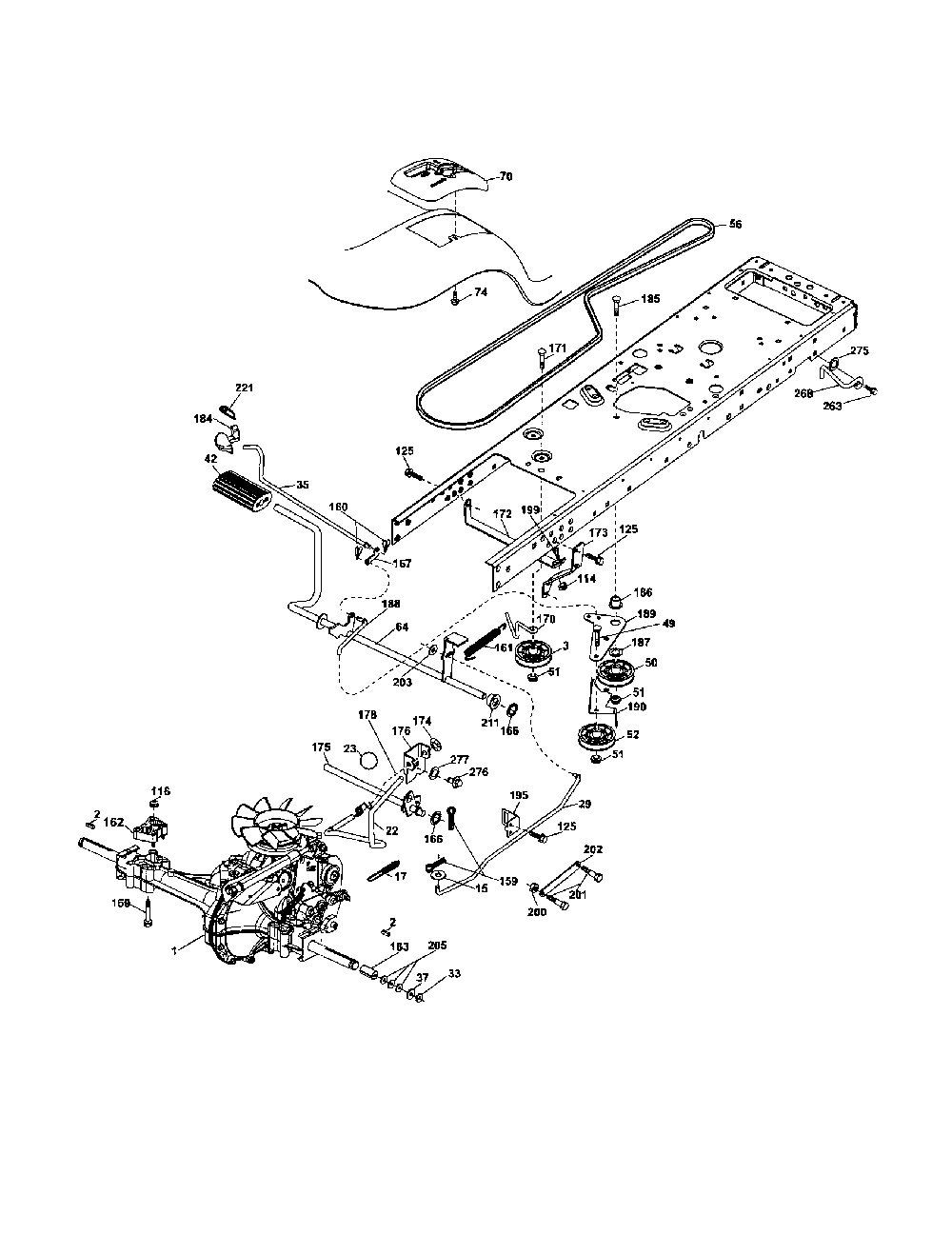 Drive Diagram and Parts List for 96041001400  Poulan Lawn Tractor