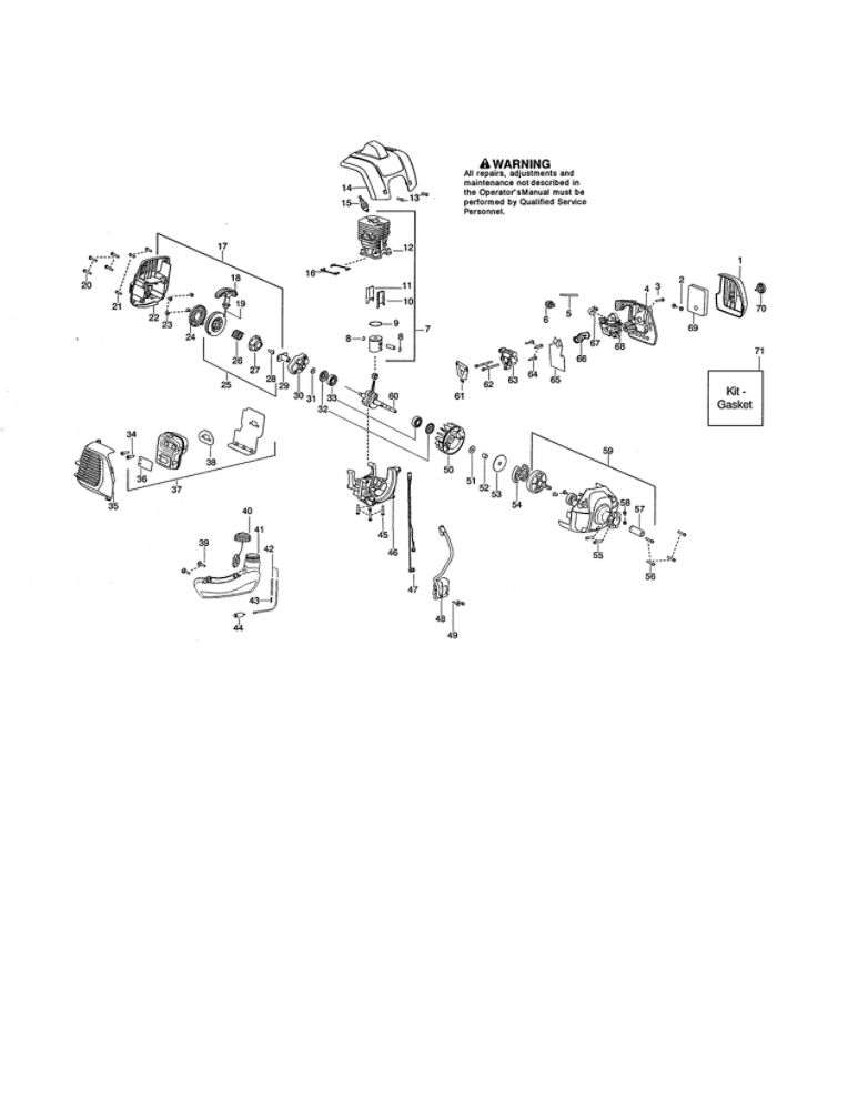Cylinder/Fuel Tank/Muffler Diagram and Parts List for PP133 TYPE 2 Poulan Trimmer