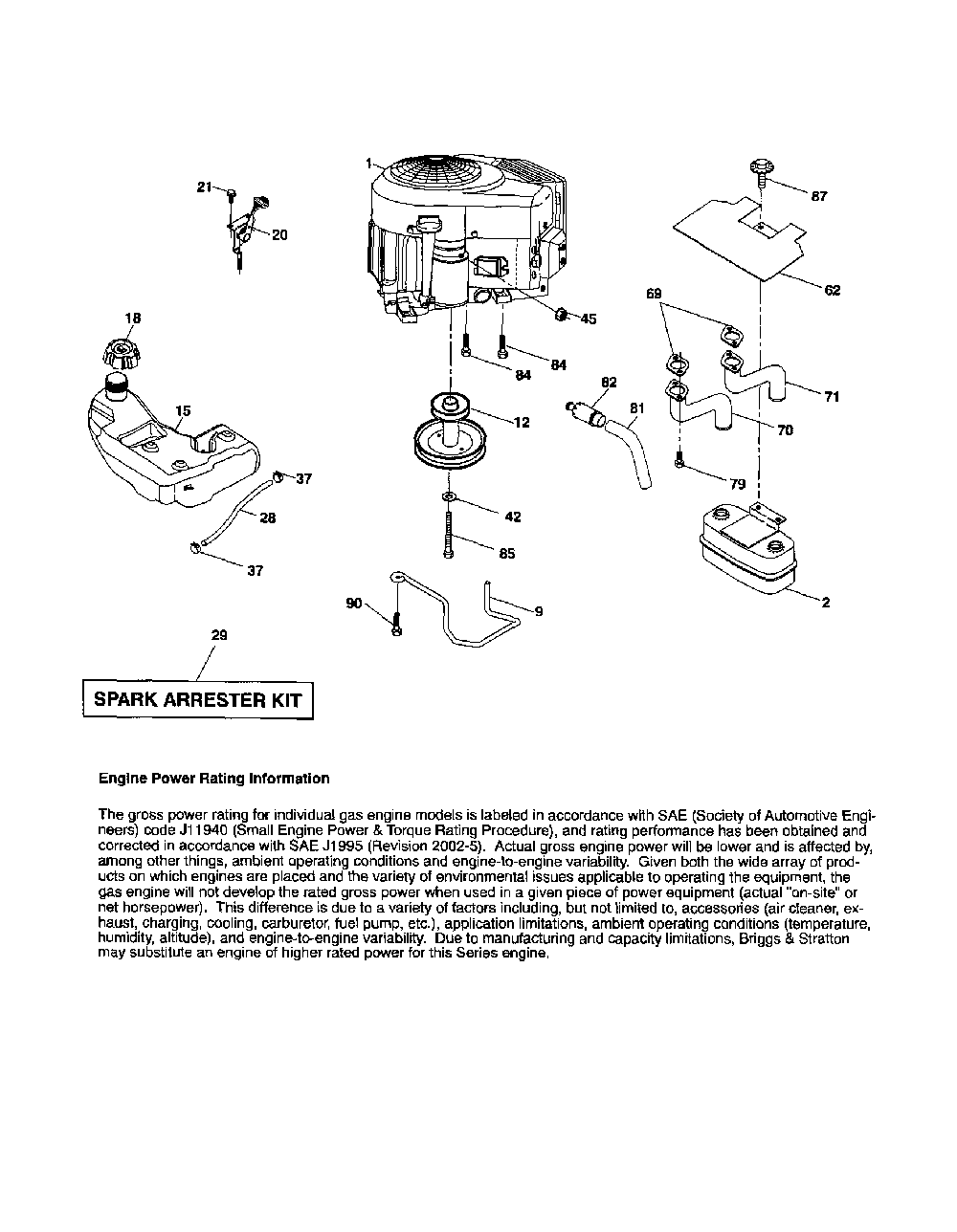Engine Diagram and Parts List for 96042003803  Poulan Lawn Tractor