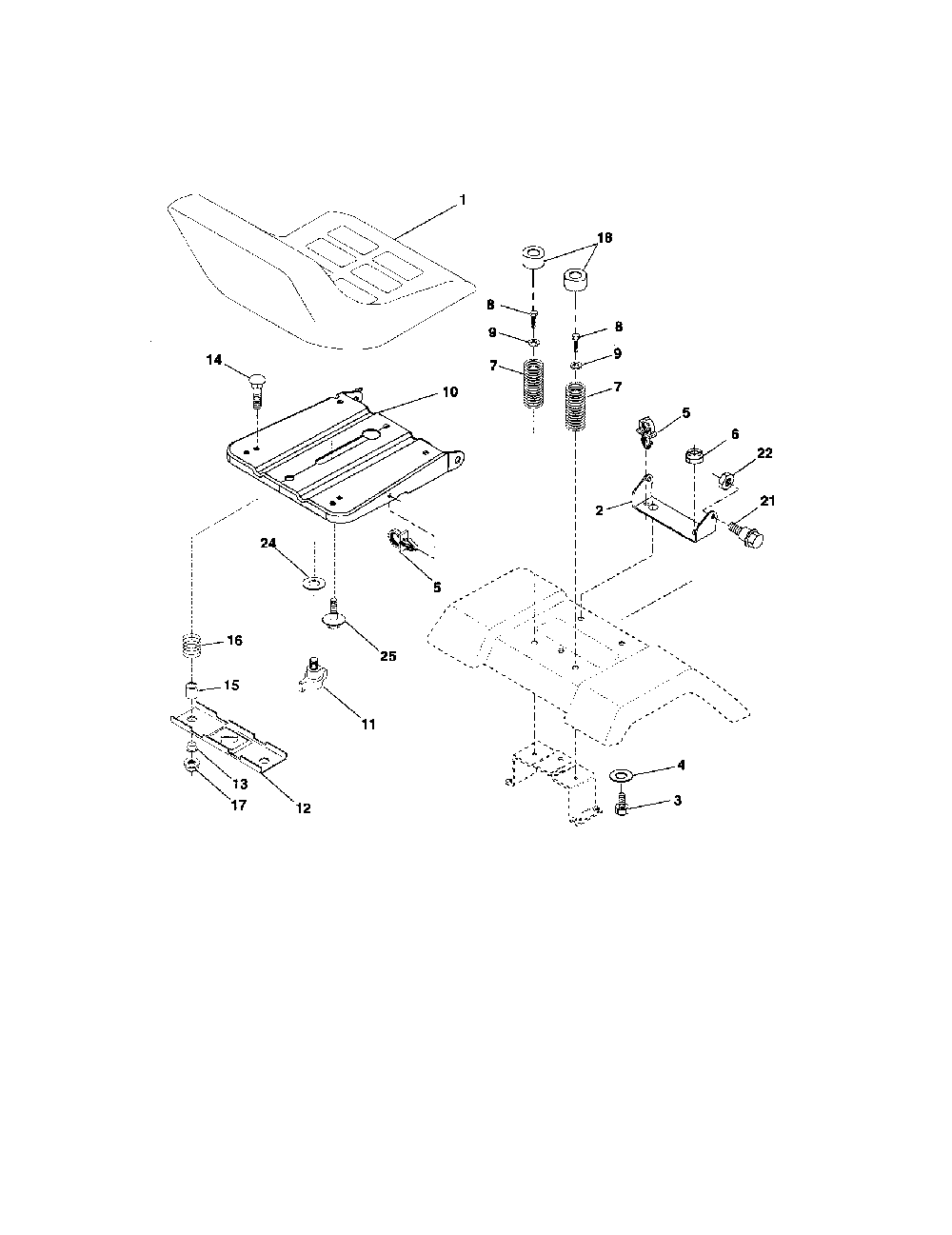 Seat assembly Diagram and Parts List for 96012000700  Poulan Lawn Tractor