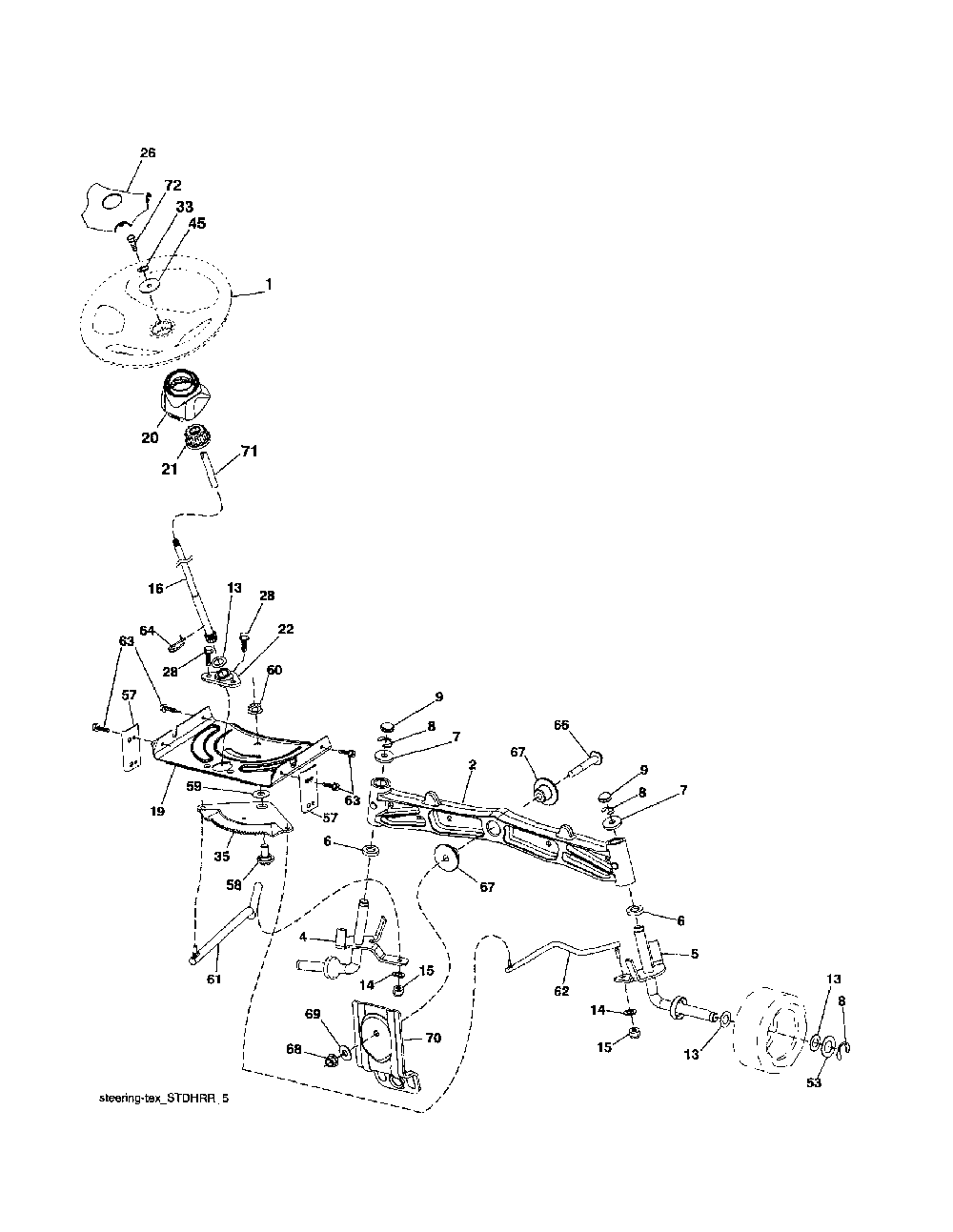 Steering Diagram and Parts List for 96042010700  Poulan Lawn Tractor