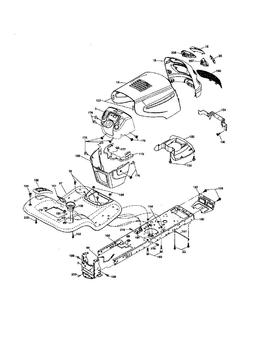 Chassis Diagram and Parts List for 96042002600  Poulan Lawn Tractor