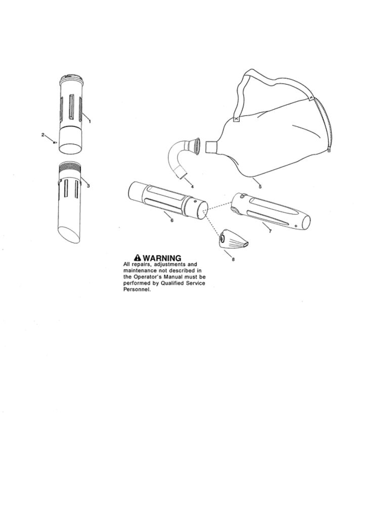 Vac Tubes And Bag Diagram and Parts List for GBV-345 TYPE 1 Poulan Leaf Blower / Vacuum