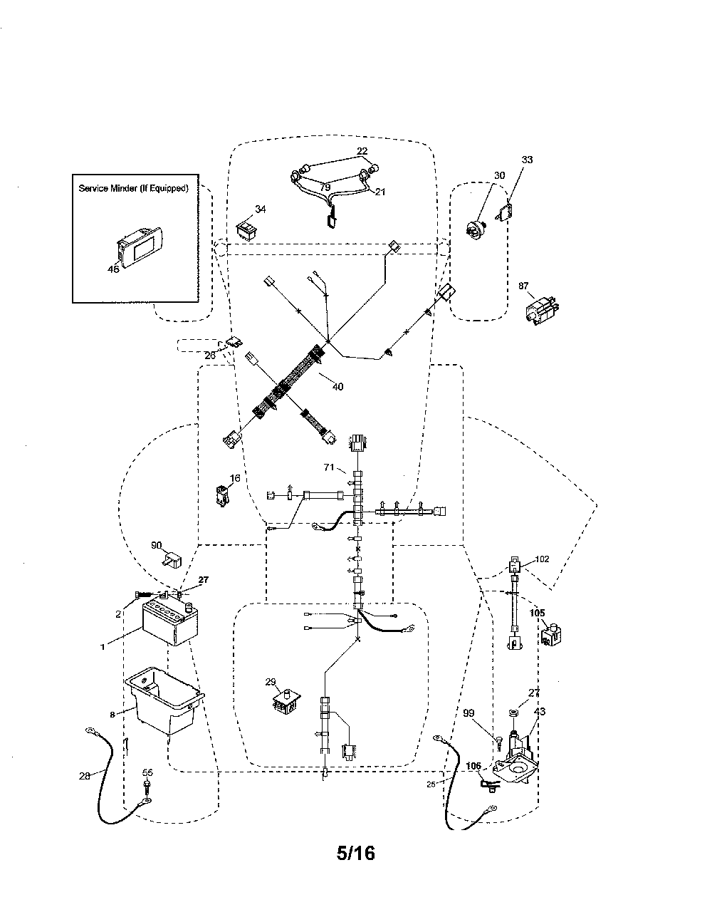 Electrical Diagram and Parts List for 96042016600  Poulan Lawn Tractor