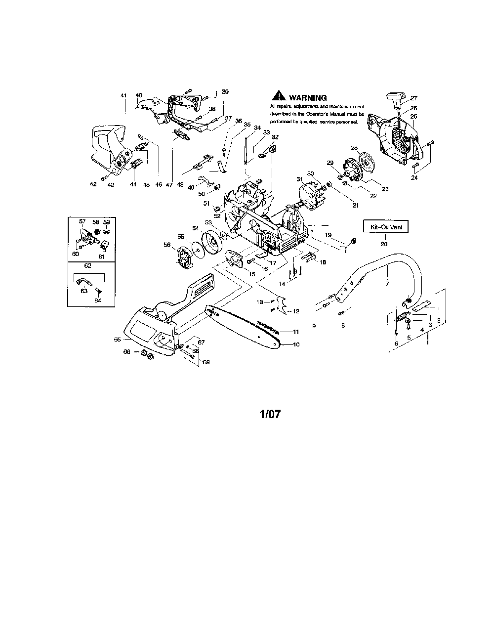Chassis/bar/handle Diagram and Parts List for 2275  Poulan Chainsaw