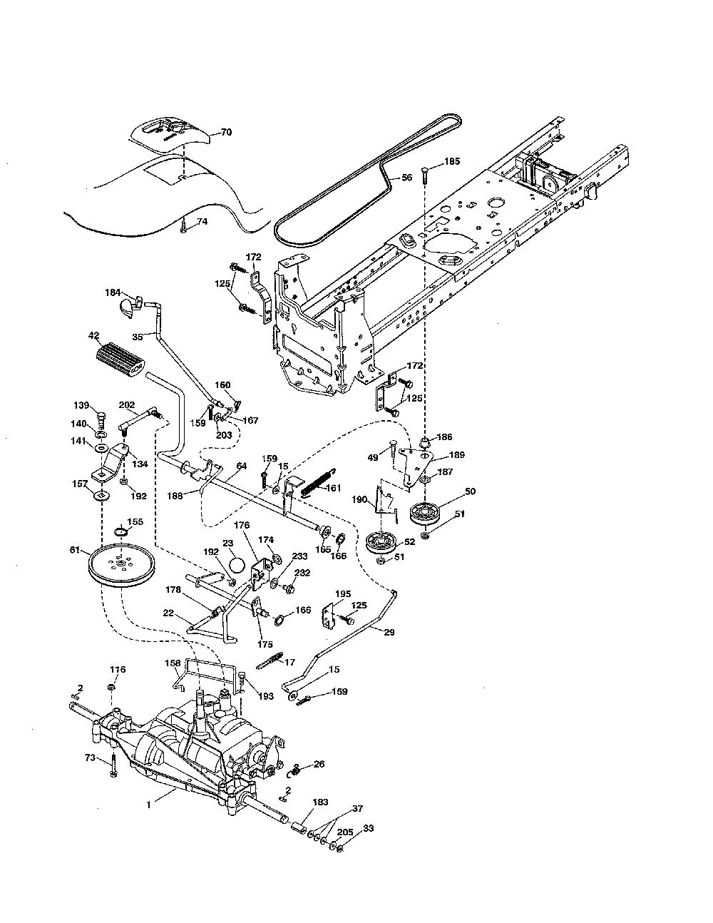 Drive Diagram and Parts List for 96046007600  Poulan Lawn Tractor