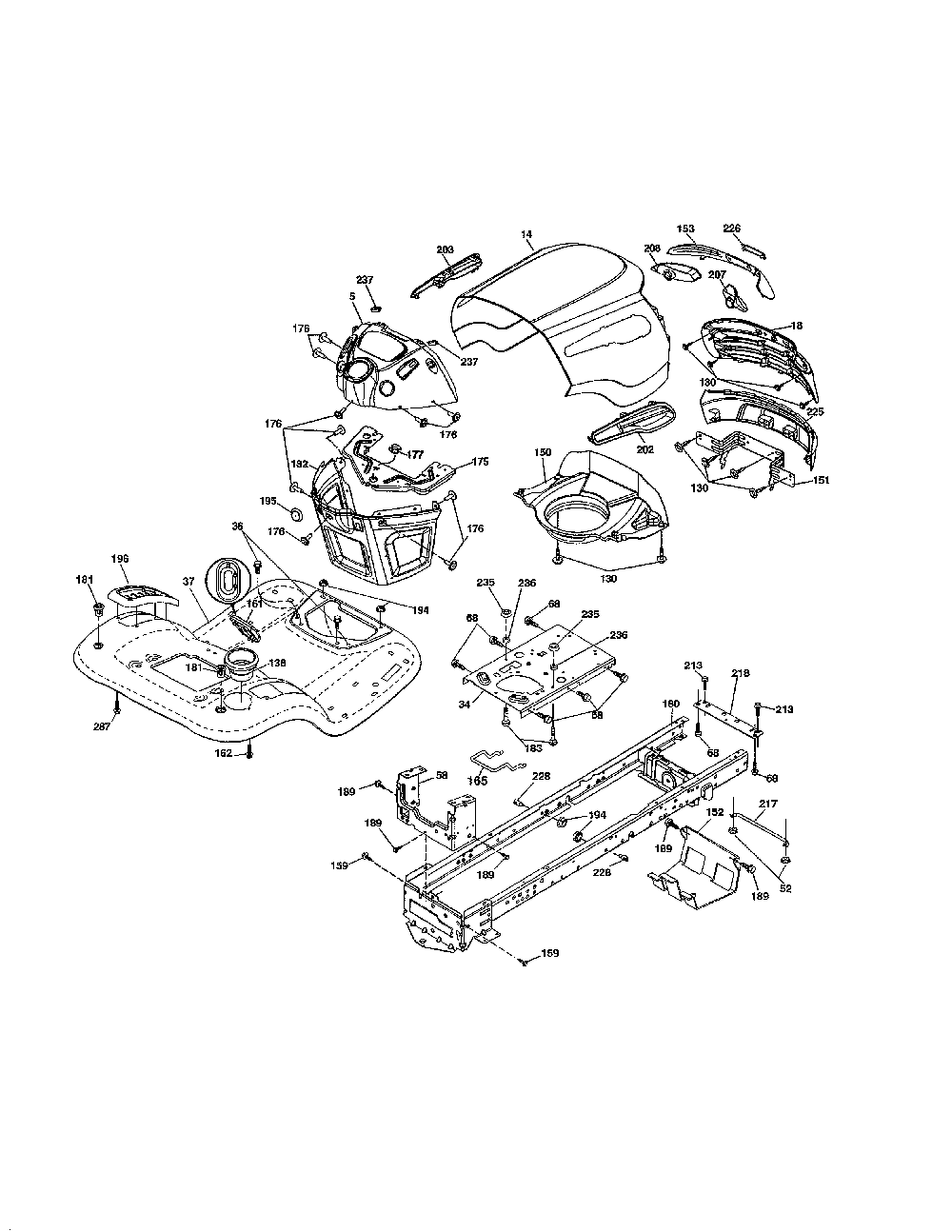 Chassis Diagram and Parts List for PB20A46-96042016900  Poulan Lawn Tractor