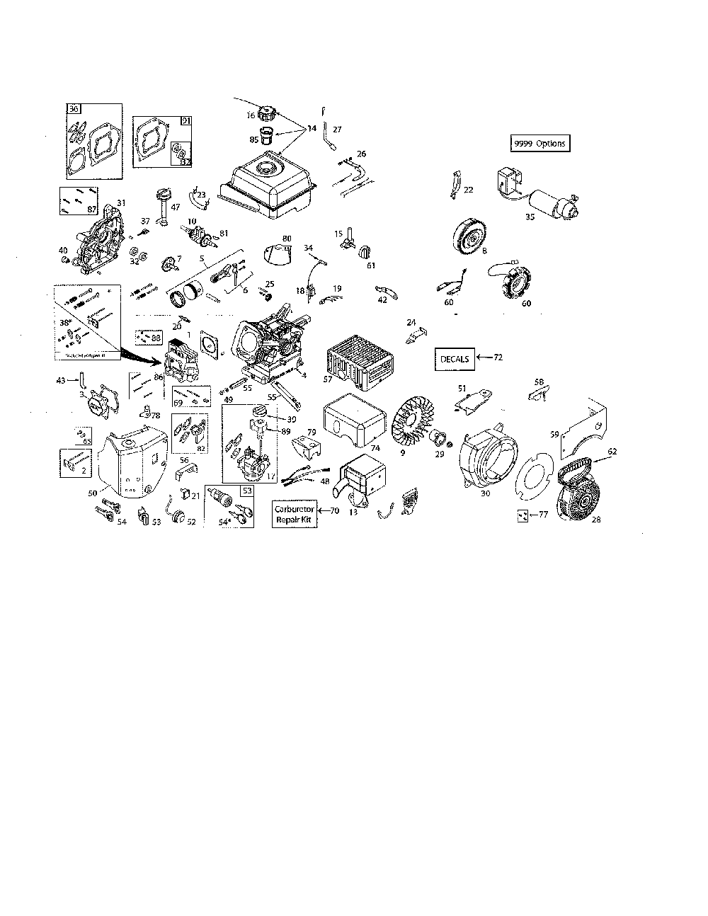 Complete engine - 585335702 Diagram and Parts List for 96192009000  Poulan Snow Blower