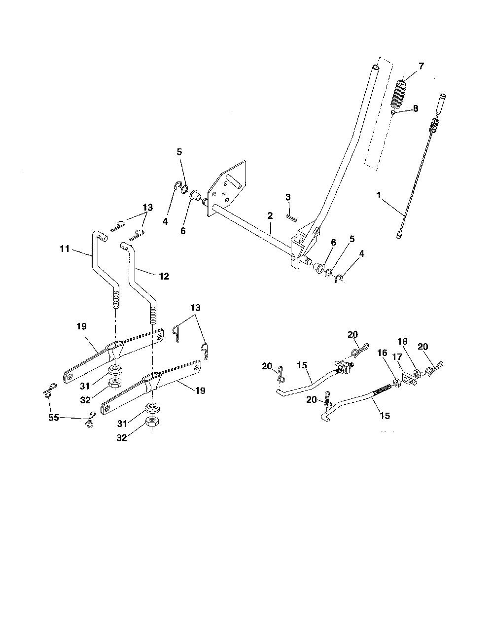 Mower lift Diagram and Parts List for 96016002200  Poulan Lawn Tractor