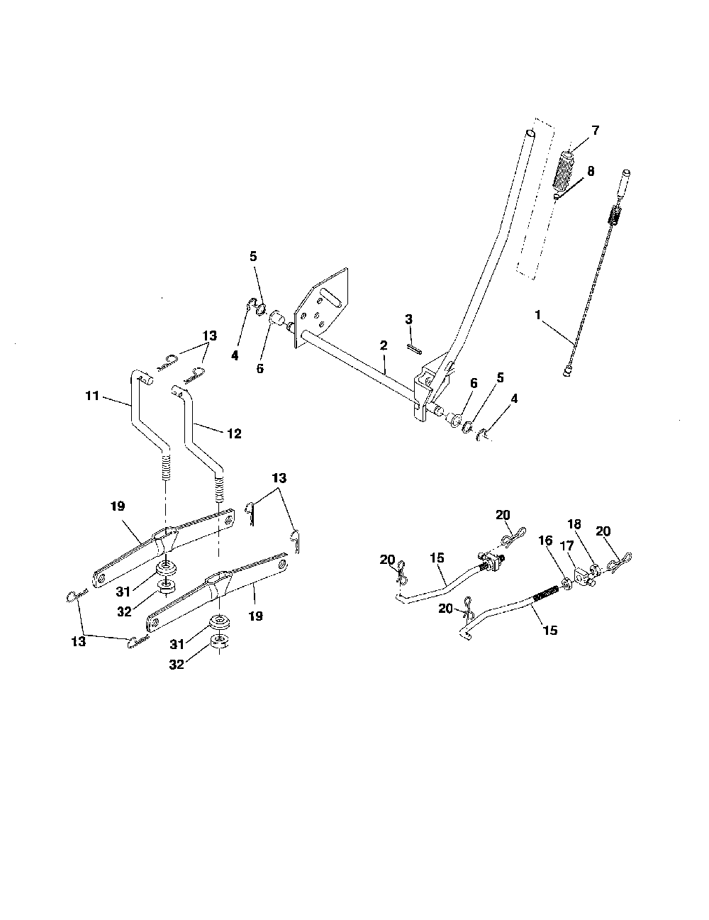 Mower lift Diagram and Parts List for 96016001300  Poulan Lawn Tractor