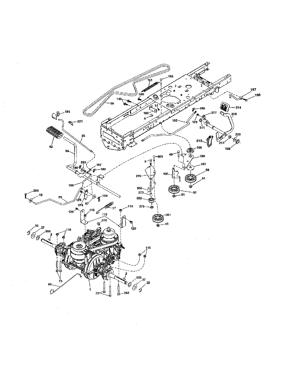 Drive Diagram and Parts List for PP24VA54-96046008000  Poulan Lawn Tractor