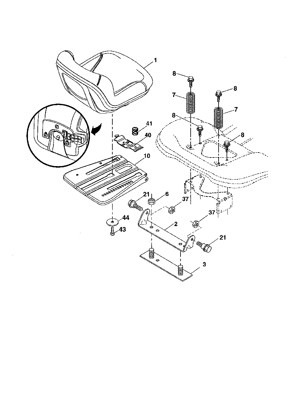Seat Diagram and Parts List for PB20A46-96042016900  Poulan Lawn Tractor