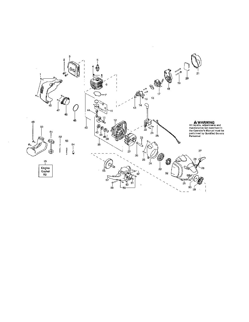 Cylinder/fuel tank/crankcase Diagram and Parts List for PP258TPC  Poulan Pole Saw
