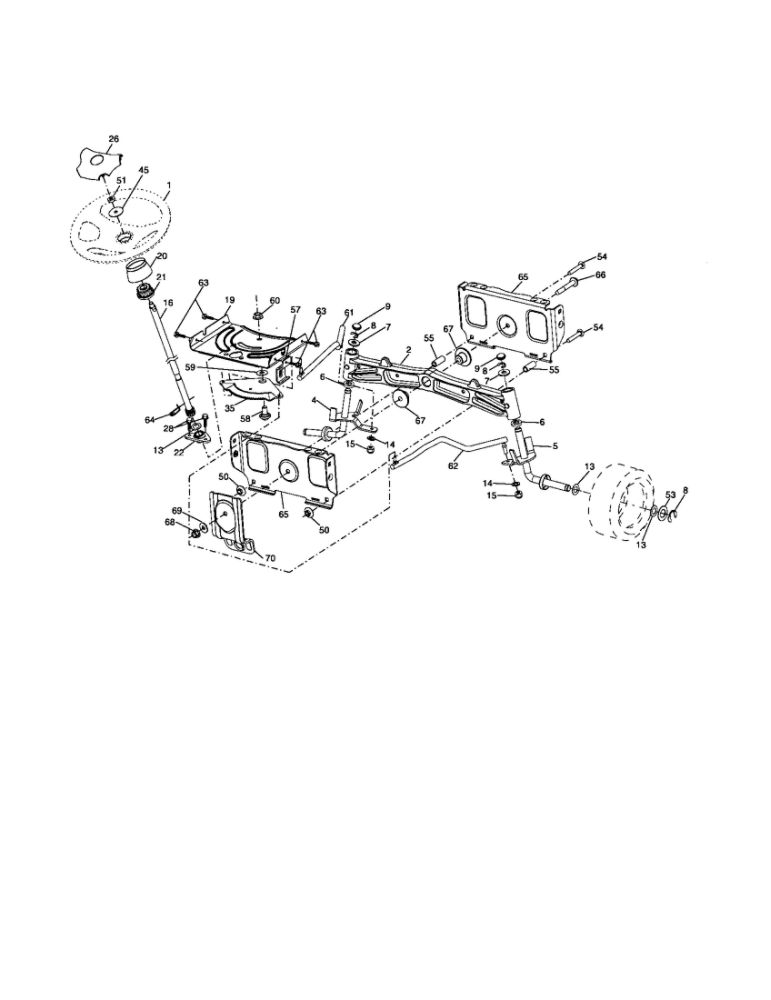 Steering Assembly Diagram and Parts List for 96042000701  Poulan Lawn Tractor
