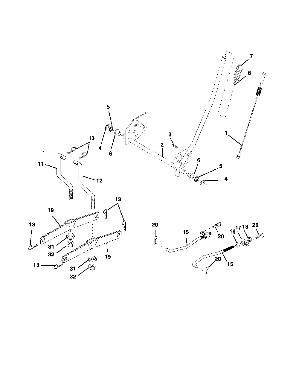 Mower lift Diagram and Parts List for 96012002702  Poulan Lawn Tractor