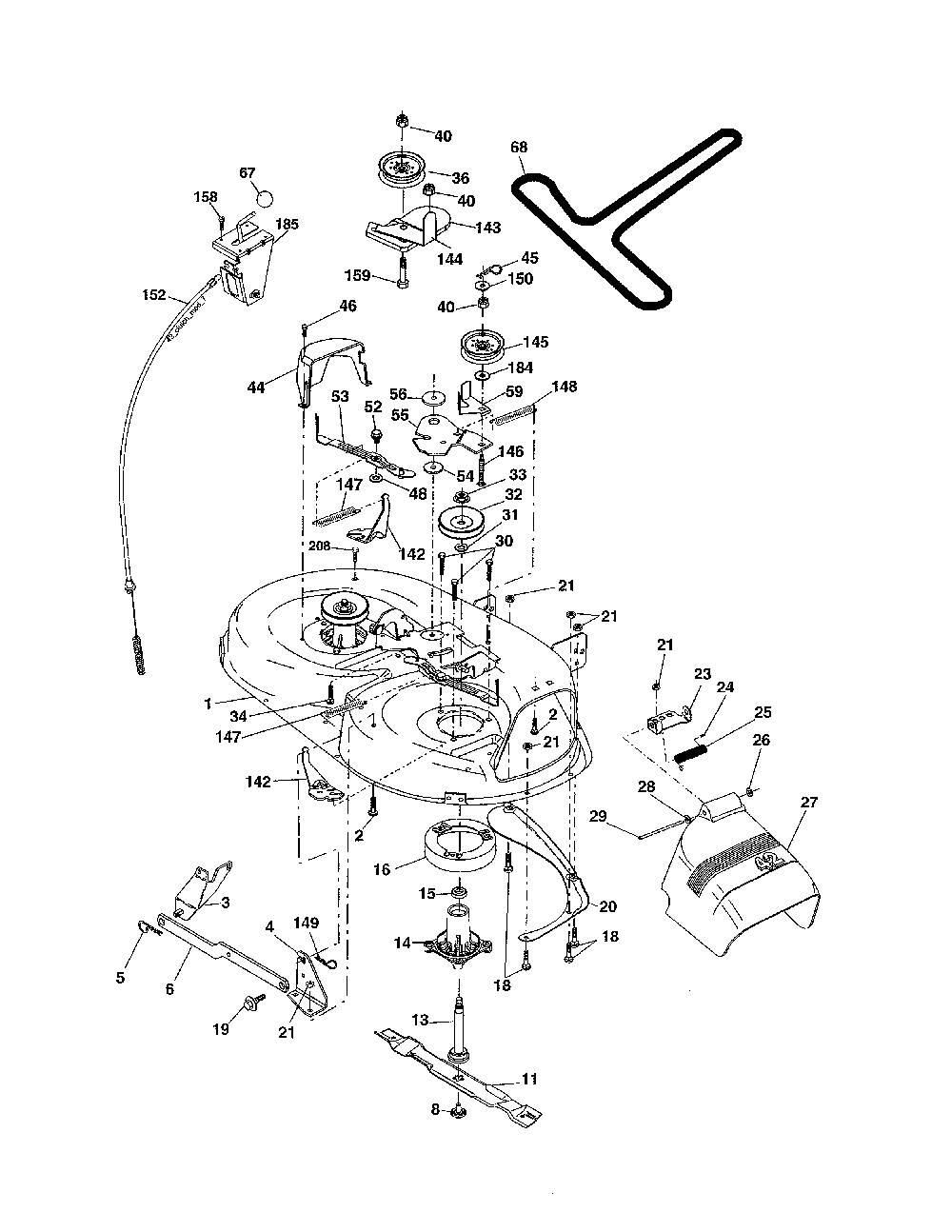 Mower deck Diagram and Parts List for 96016001700  Poulan Lawn Tractor