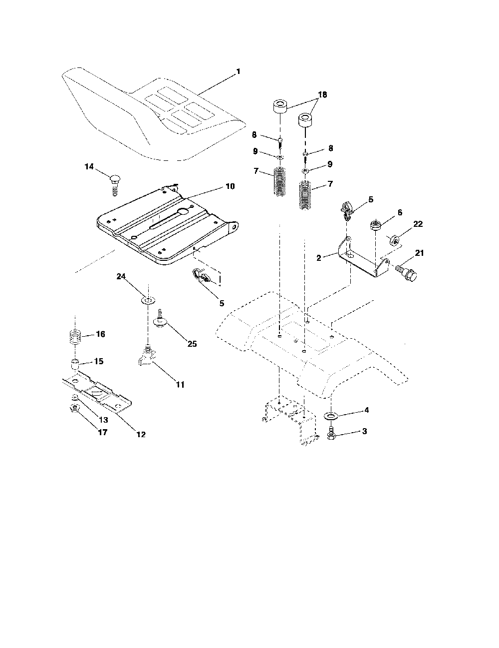 Seat assembly Diagram and Parts List for 96012003000  Poulan Lawn Tractor