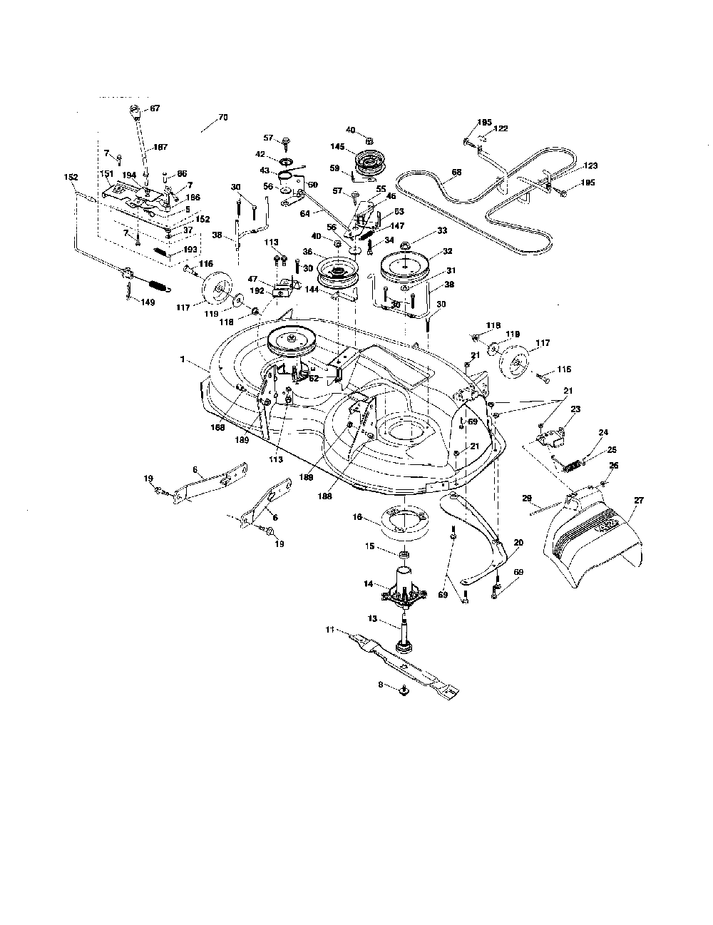 Mower deck Diagram and Parts List for 96042002600  Poulan Lawn Tractor