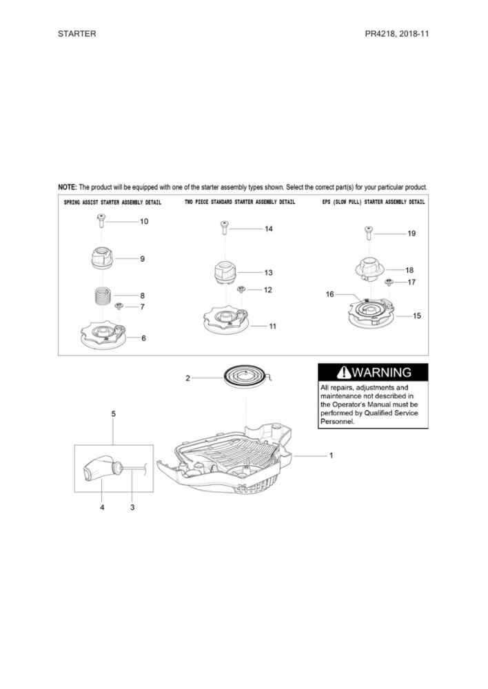 Starter Parts Diagram and Parts List for 967063801  Poulan Chainsaw