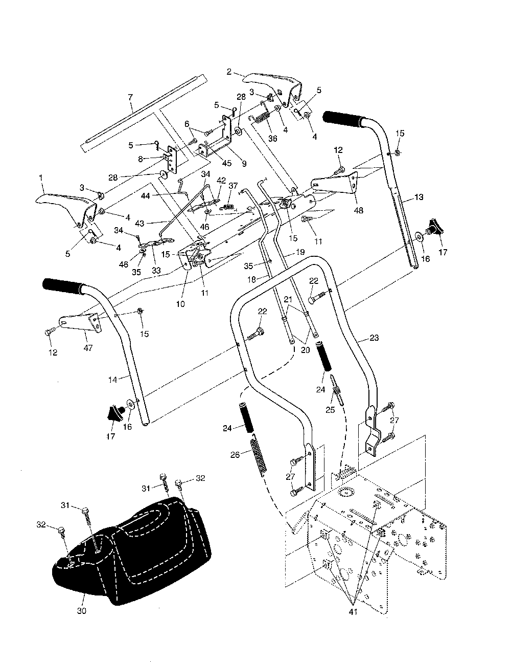 Handles Diagram and Parts List for 96192000100  Poulan Snow Blower