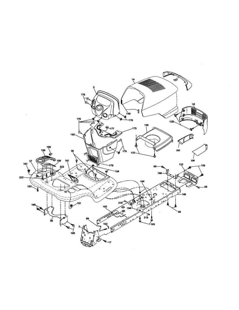 Chassis Diagram and Parts List for 96042000701  Poulan Lawn Tractor