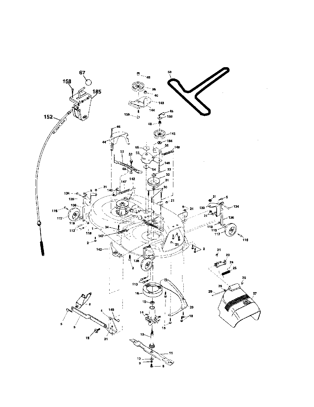 Mower deck Diagram and Parts List for 96012001501  Poulan Lawn Tractor