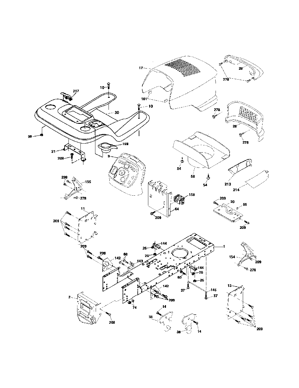 Chassis and enclosures Diagram and Parts List for 96012003401  Poulan Lawn Tractor