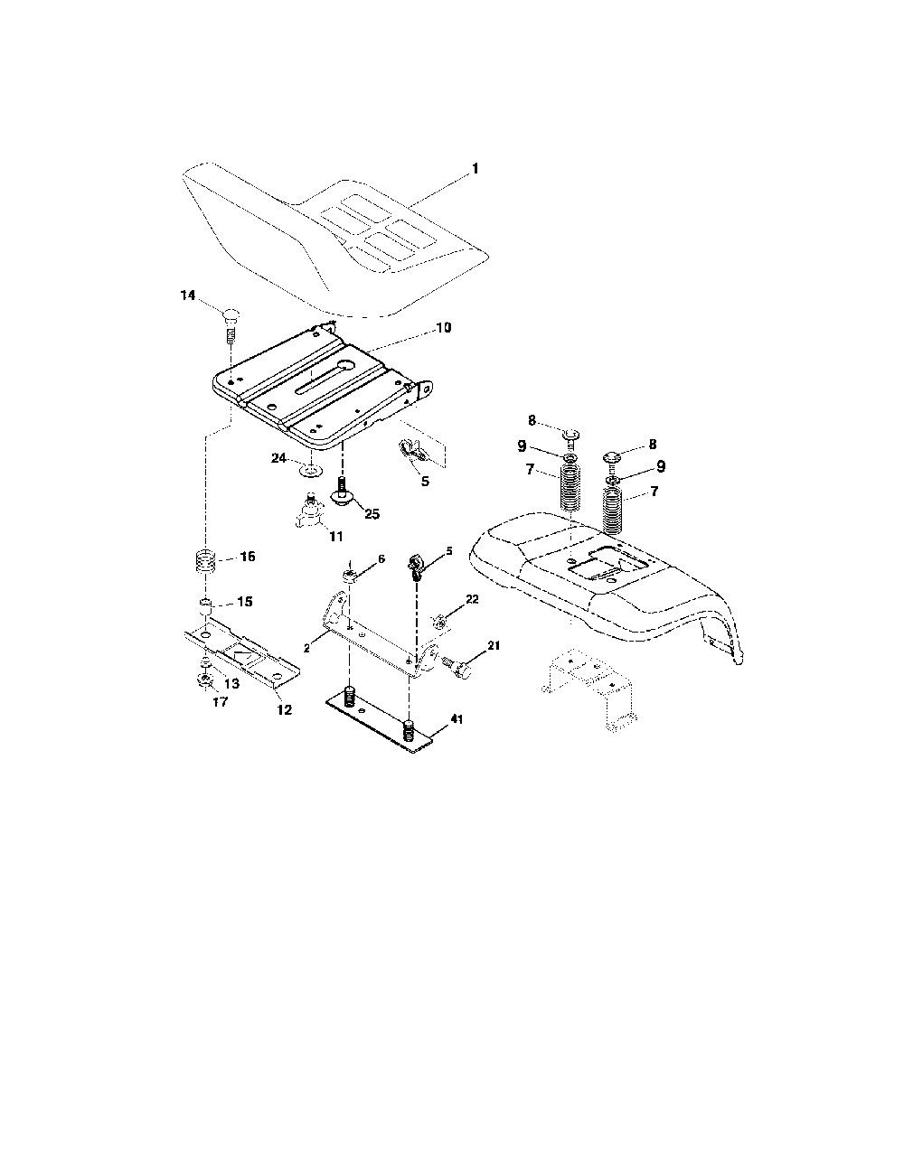 Seat assembly Diagram and Parts List for 96012003401  Poulan Lawn Tractor