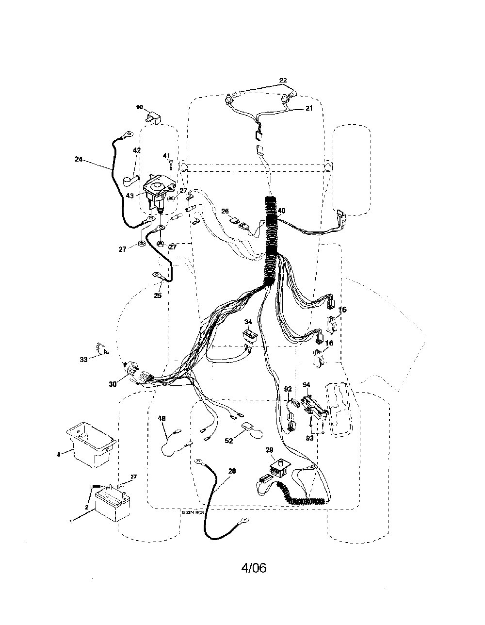 Electrical Diagram and Parts List for 96012000302  Poulan Lawn Tractor