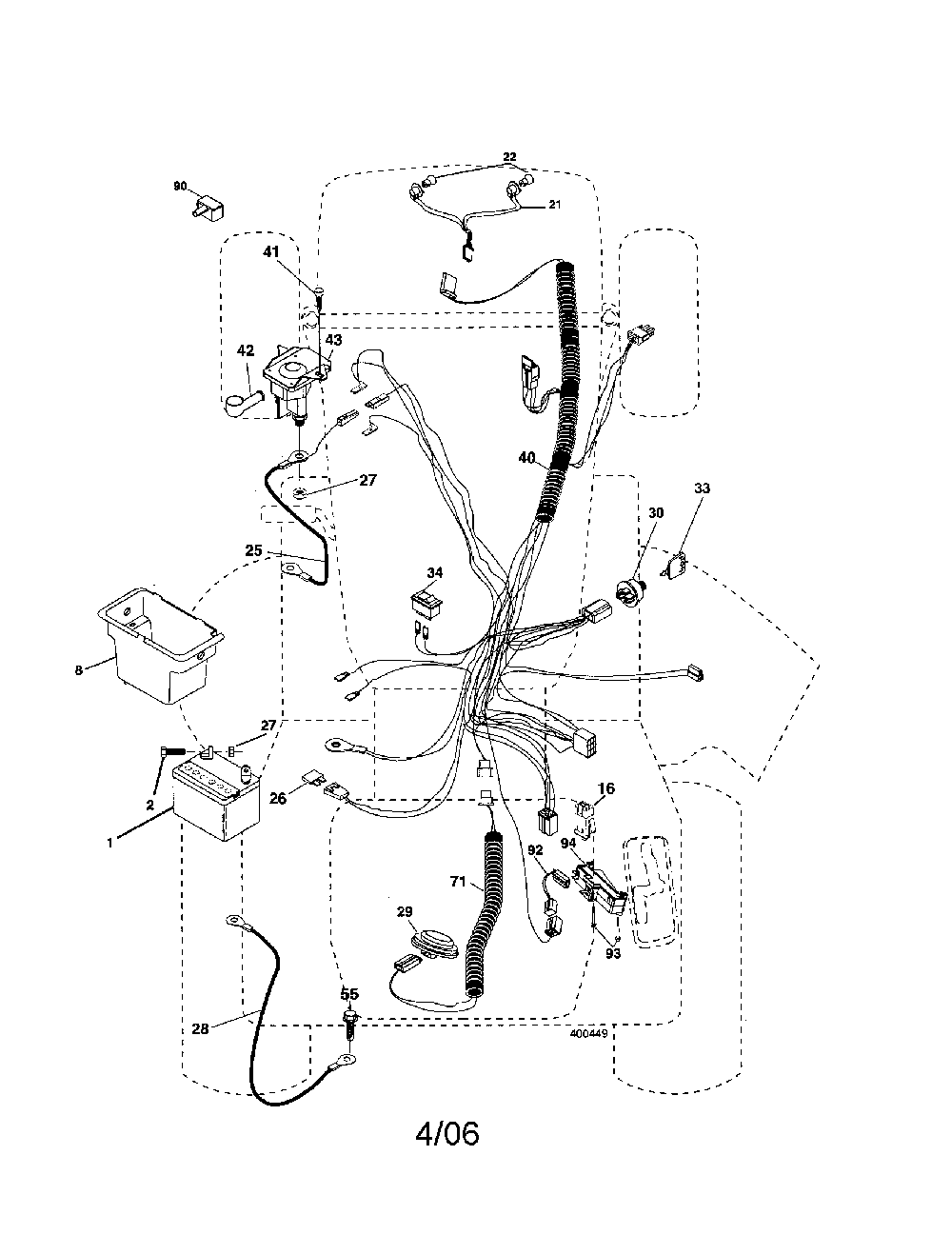 Electrical Diagram and Parts List for 96042000900  Poulan Lawn Tractor