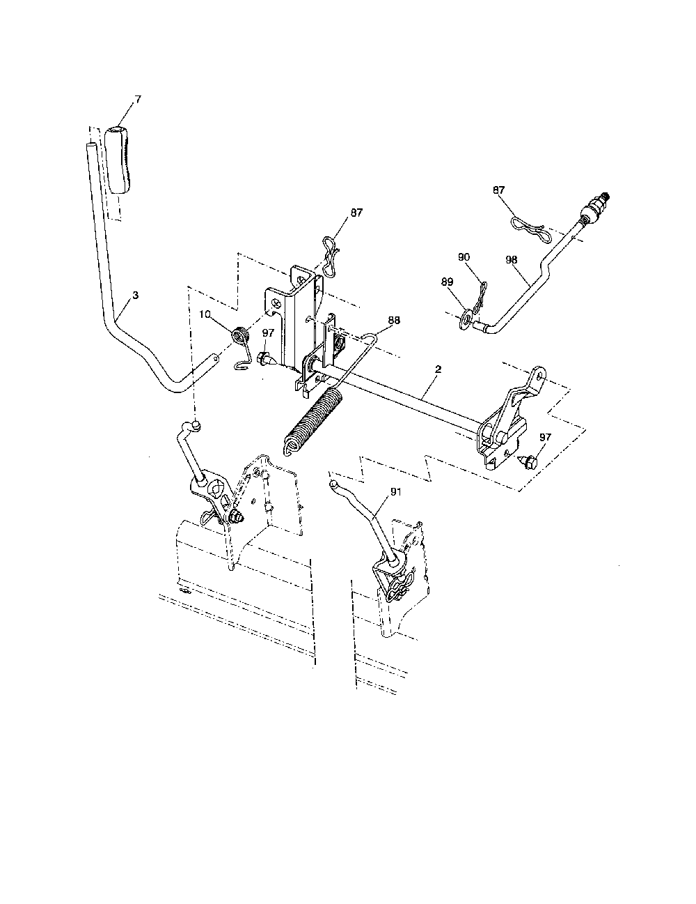 Mower lift Diagram and Parts List for 96042000800  Poulan Lawn Tractor