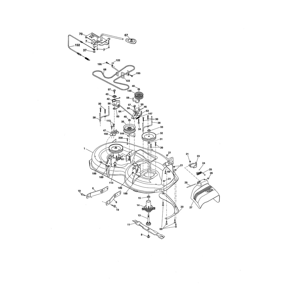 Mower Deck Diagram and Parts List for PXT195G42 96046002200 Poulan Lawn Tractor