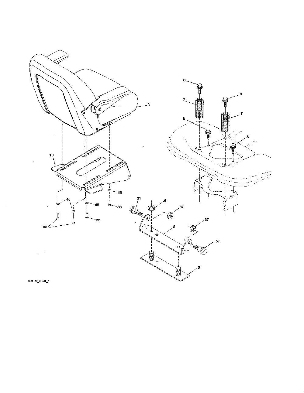 Seat Diagram and Parts List for 96042017200  Poulan Lawn Tractor
