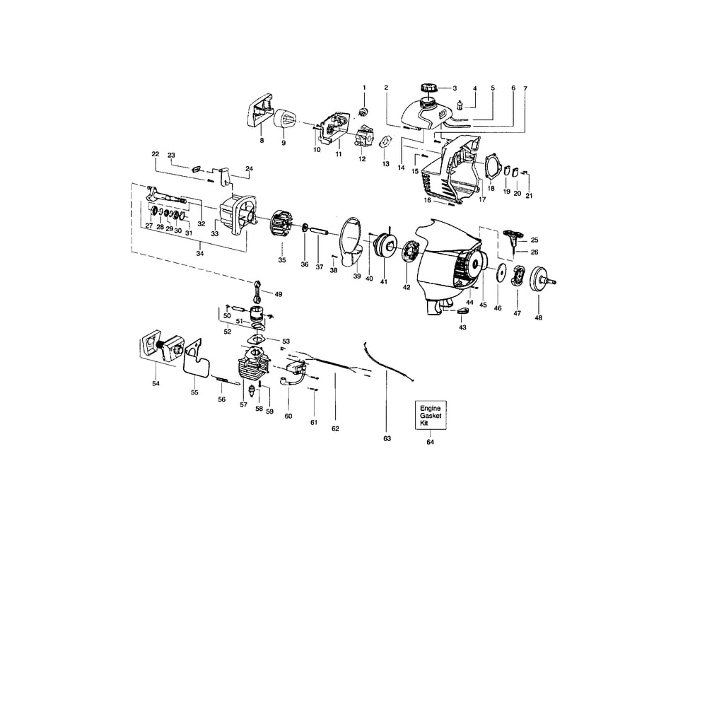 Crankshaft/Cylinder/Crankcase Diagram and Parts List for S31BC RECON Poulan Trimmer