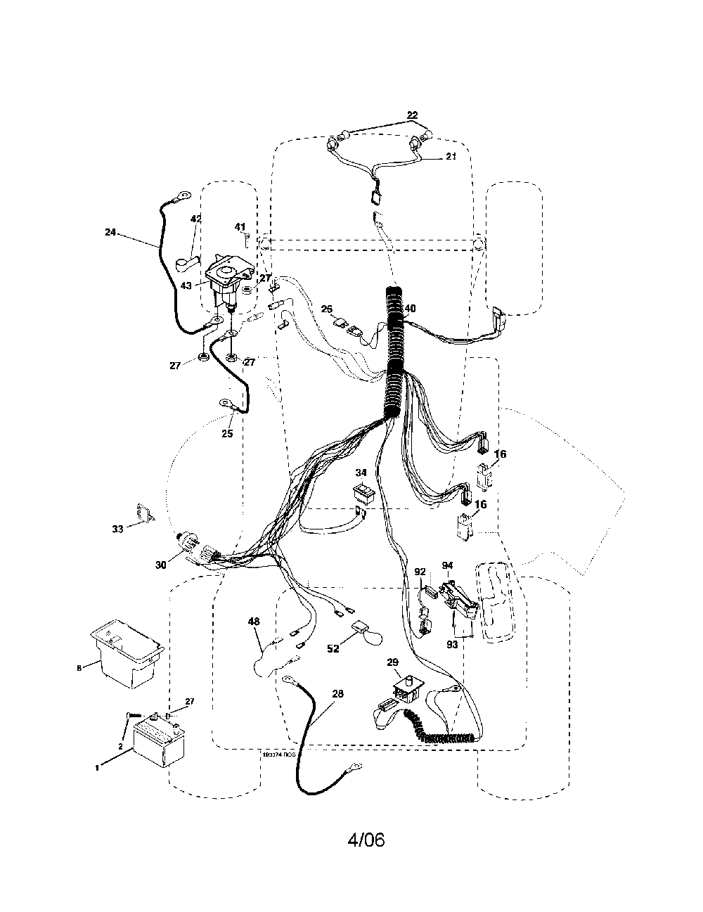 Electrical Diagram and Parts List for 96012001501  Poulan Lawn Tractor