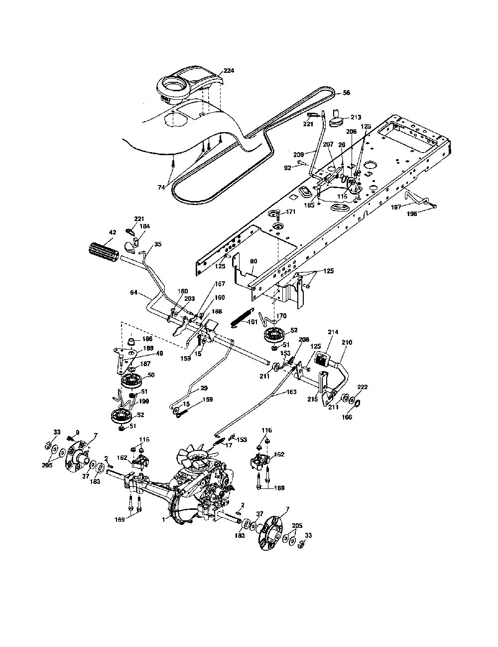 Drive Diagram and Parts List for 96042000600  Poulan Lawn Tractor