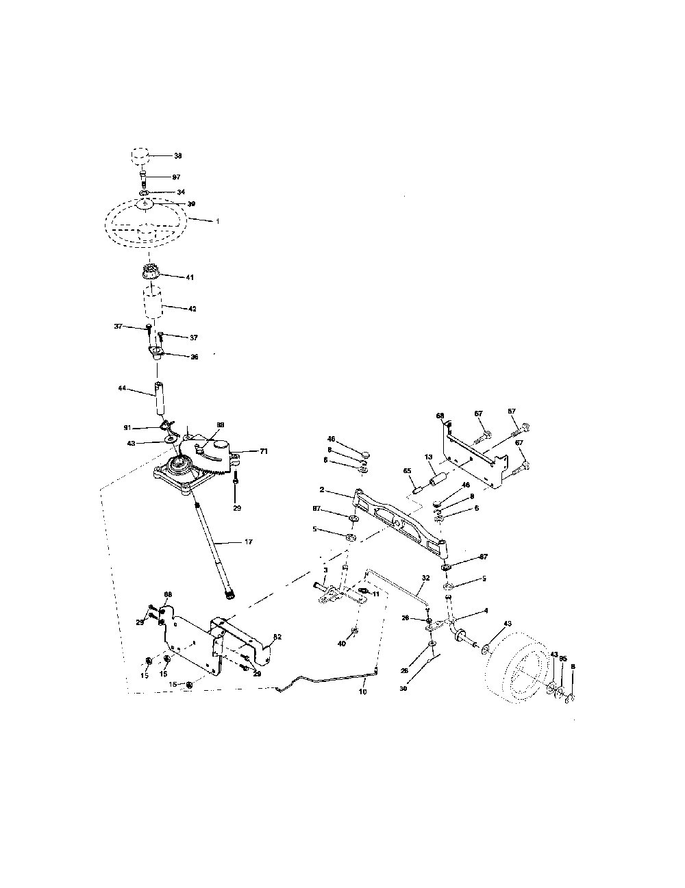 Steering assembly Diagram and Parts List for 96012002702  Poulan Lawn Tractor