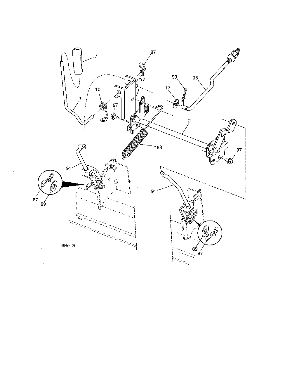 Mower lift Diagram and Parts List for PP22KA42-96042019400  Poulan Lawn Tractor