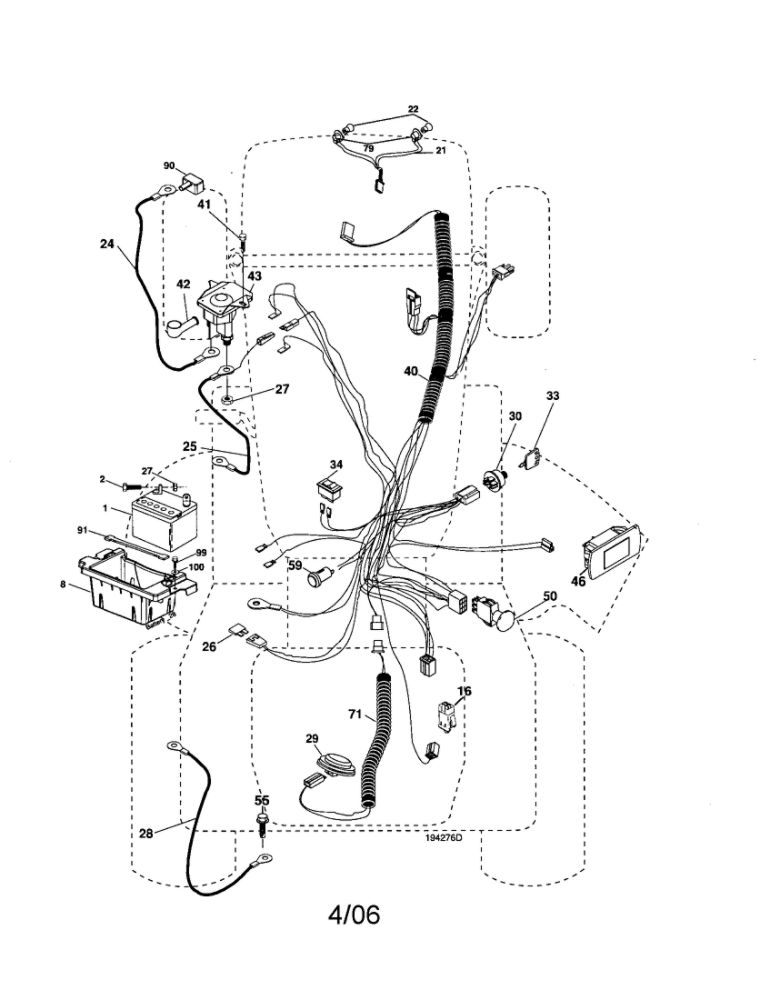 Electrical Diagram and Parts List for 96042000701  Poulan Lawn Tractor