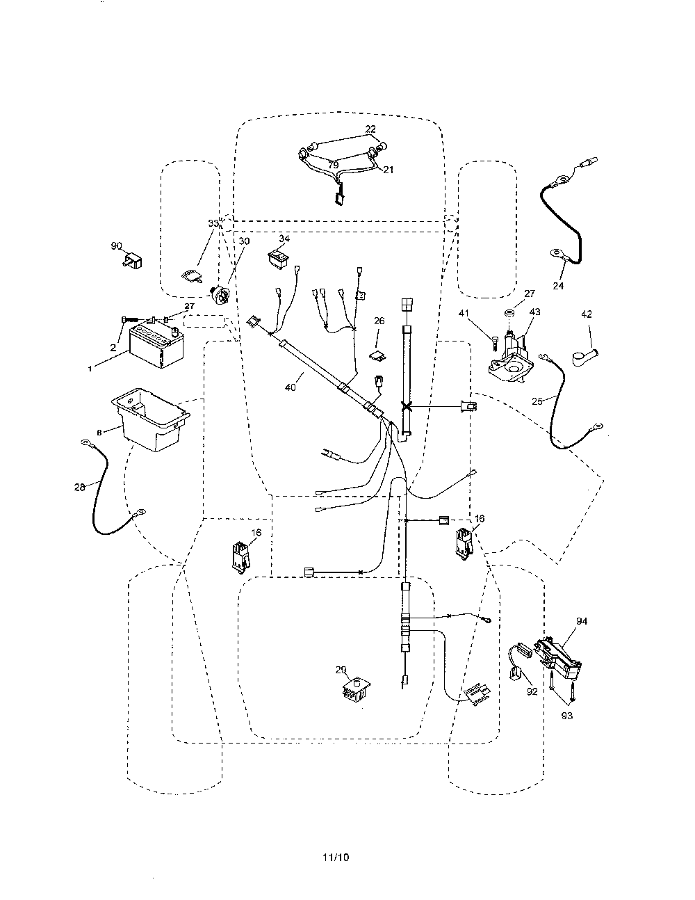 Electrical Diagram and Parts List for 96016001700  Poulan Lawn Tractor
