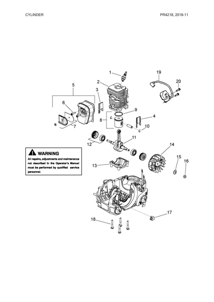 Cylinder Parts Diagram and Parts List for 967063801  Poulan Chainsaw