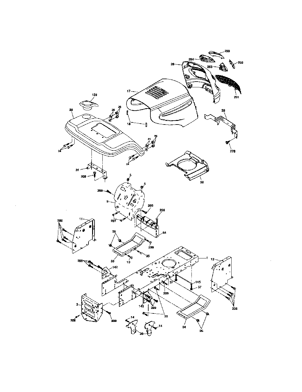 Chassis Diagram and Parts List for 96042000200  Poulan Lawn Tractor